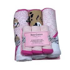 Juicy Couture Kids 6 Pack Bath Set 3 Hooded Bath Towels 3 Washcloths Pink White