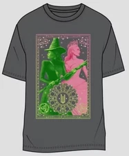 Wicked Art & Class Girls Oversize Graphic T-Shirt Elphaba & Glinda, Gray, NEW