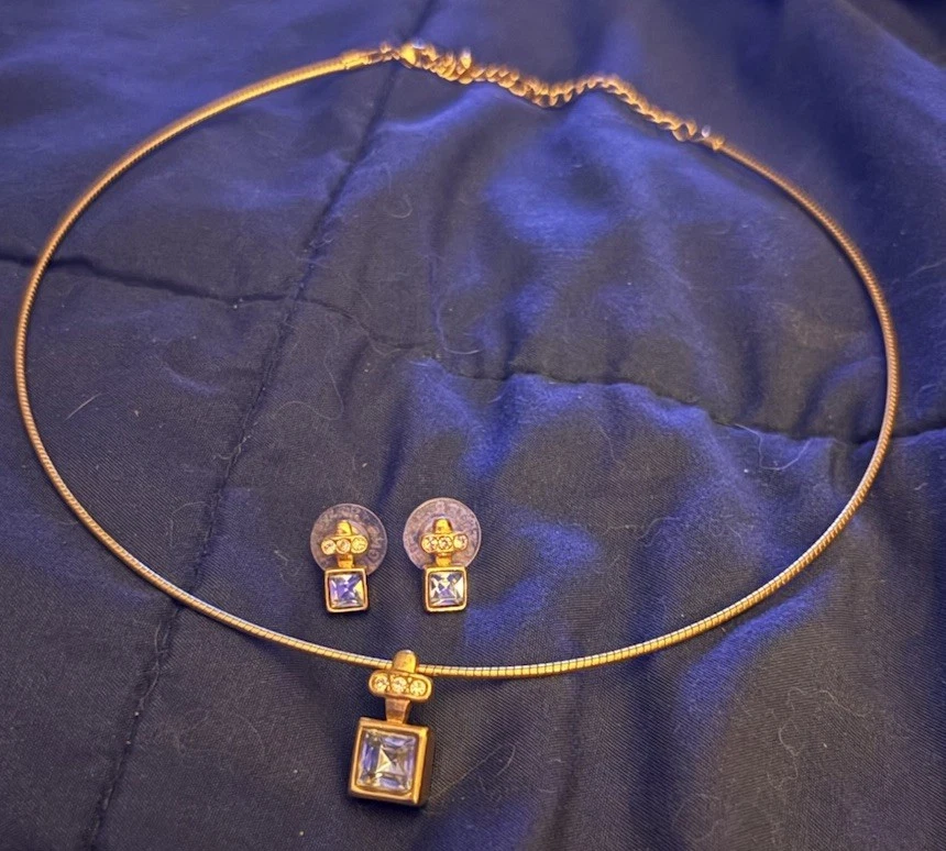 Premier Designs Collar Collar Azul/Cristal Transparente Slide Colgante y Pendientes Foto 2 de 4