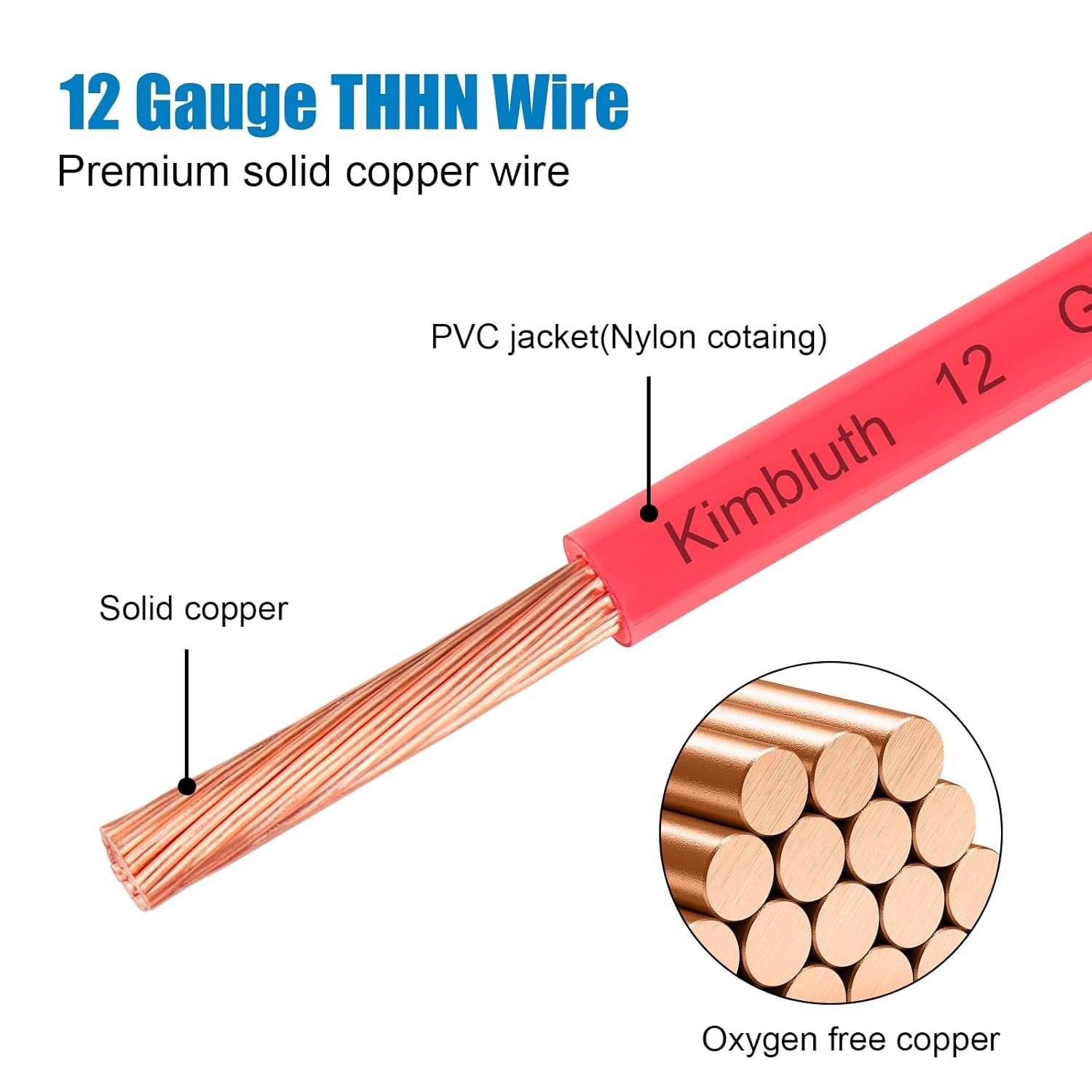 THHN Wire 12 Gauge 100 FT Stranded Copper Wire, 12 AWG Rated Red 