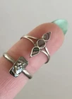 PAIR Vtg Mexico 925 Sterling Silver Abalone Shell Inlay Dainty Geo Rings-Sz 5.25