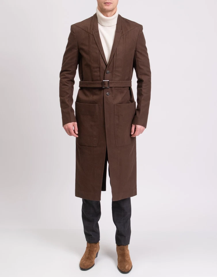 RRP €5725 RICK OWENS LIDO Long Coat IT48 US38 S Brown Belted Canvas Strap Back - image 3 of 4