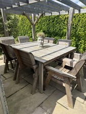 Large square wooden Garden Table +8 Chairs Set includes seat cushions