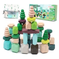 40 PCS Wooden Stacking Rocks Building Blocks Sensory Learning Forest Theme