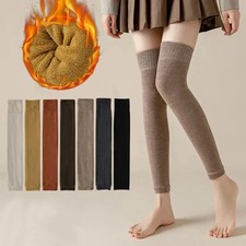 New in Winter Over Knee High Footless Socks for Women Black Khaki Warm Long Leg