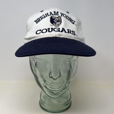 Gorra gorra vintage BYU Cougars Snap Back para hombre talla única blanca azul marino NCAA años 90