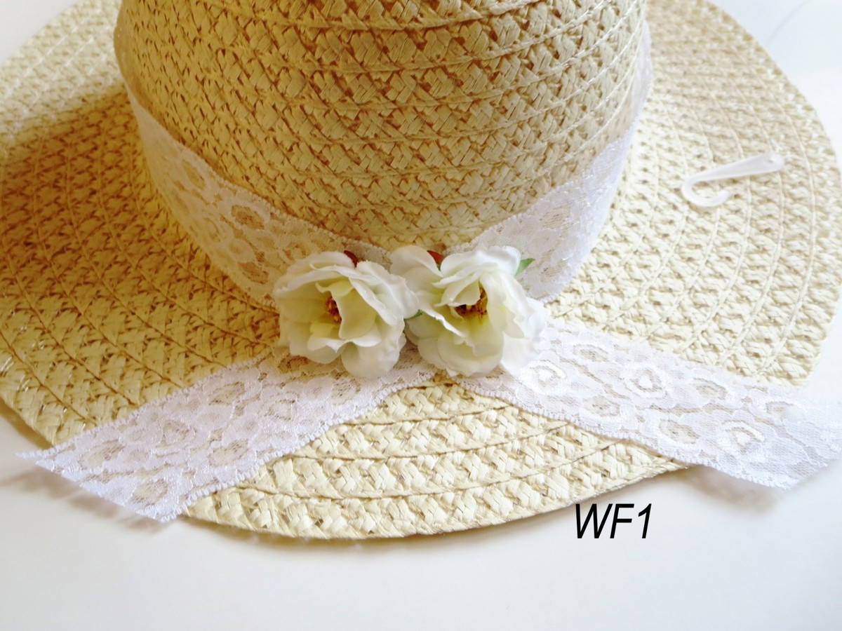Womens Summer Hat - White Trim - Floral Hand Sewn Beads - BRAND NEW Sun Straw Hat Wide Brim Women Floral lavender Beach Hat  main image 3