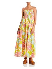 S/W/F Womens Smocked Spaghetti Strap Square Neck Maxi Empire Waist Dress