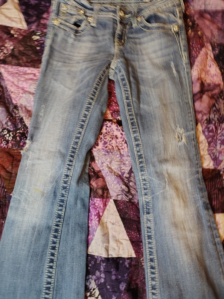 Miss Me 牛仔裤女孩 12 26x30 蓝色靴型水钻装饰口袋牛仔布 — 第 4/4 张图片