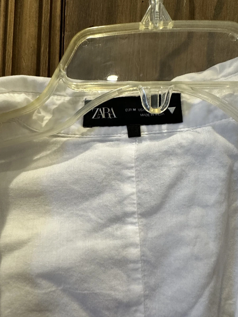 Mujer Zara Bordado Blanco 100% Algodón Corto Mangas Tira Playa Vestido Talla M
