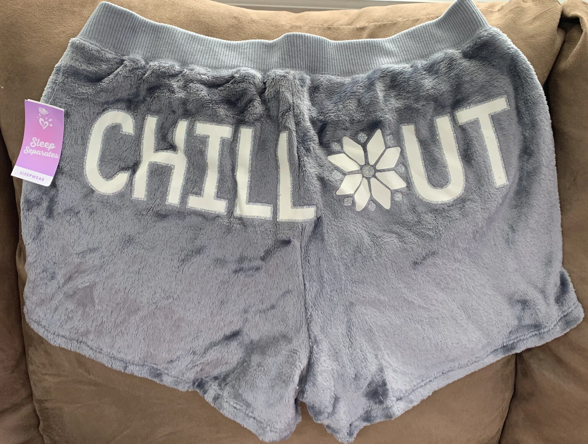 JUSTICE SLEEP SHORTS SIZE 18/20Plus “CHILL OUT” GRAY PLUSH SO SOFT SUPER  CUTE!!