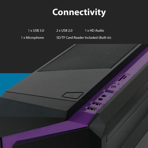 CiT F3 Micro-ATX PC Gaming Case, MATX & ITX Motherboard Support2 x 120mm Purple - Zdjęcie 14 z 17