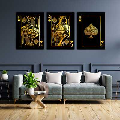 King Queen Ace Gold Cards Wandbild XLCanvas Leinwand Poster Acrylglas Wohnzimmer