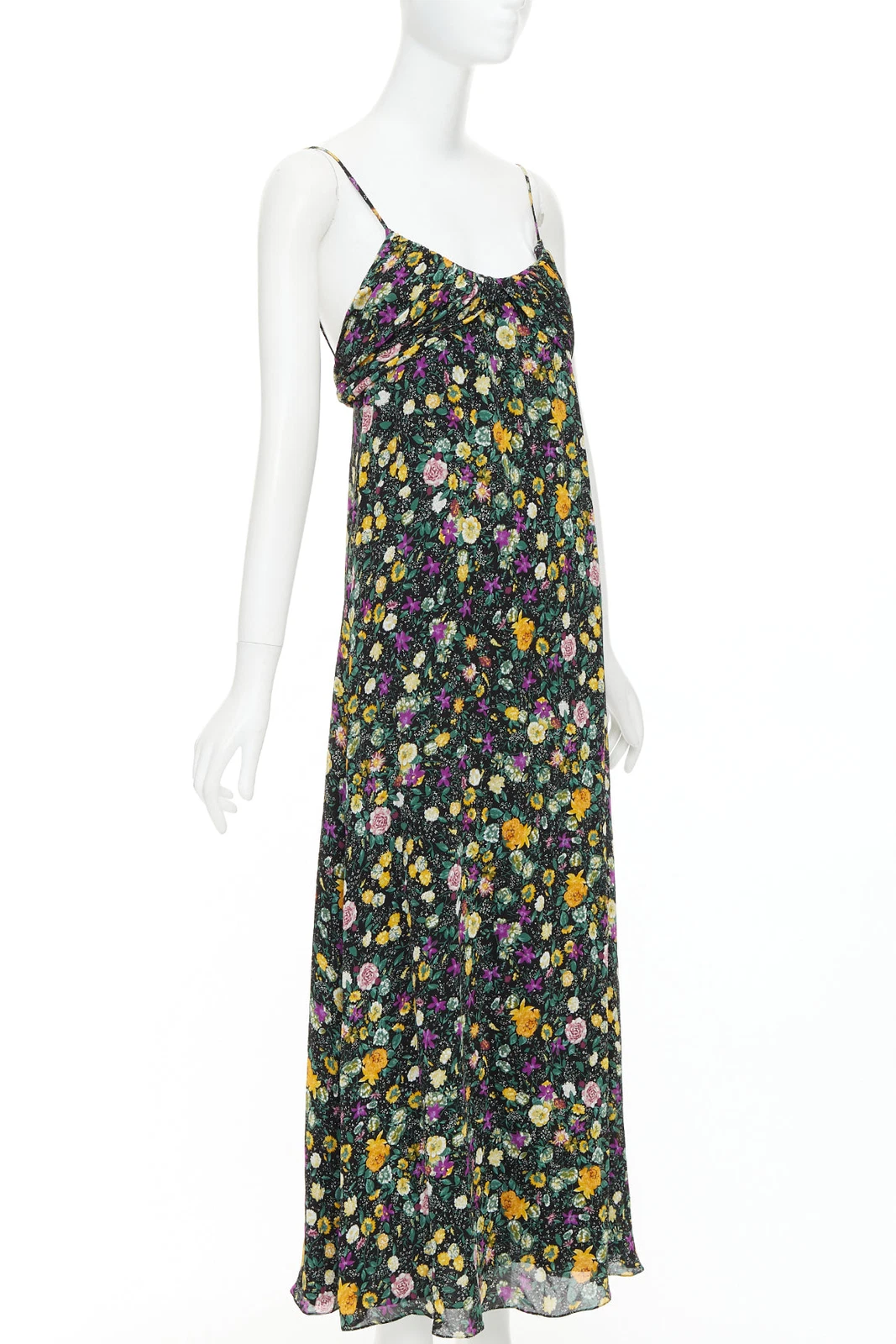 Abito CELINE Hedi Slimane giallo viola stampa floreale viscosa FR38 M