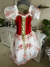 Girls Medium White and Red Ballet Dance Tutu Dress with leotard attached