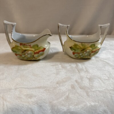 VTG. Favorite Bavaria Cream and Sugar Set Hand-Painted Leaves, Grapes Gold Trim