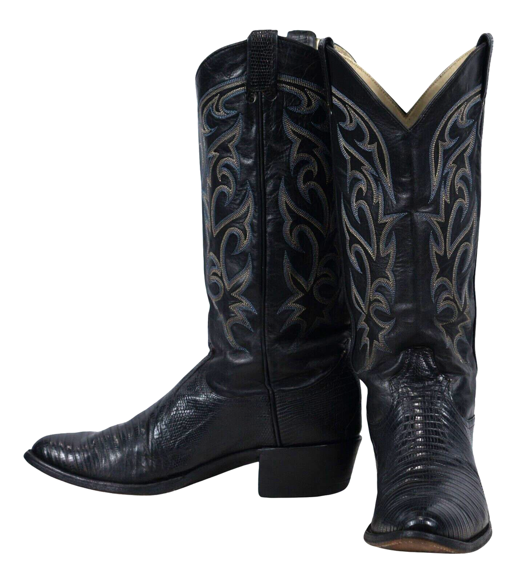 Vintage 8D Larry Mahan Black Leather Western Boots with White Stitching One incredible pair of Larry Mahan tall shaft cowboy boots  main image 2