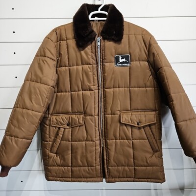 Vtg John Deere Puffy Puffer Trucker Tractor Farm Work Jacket Coat Mens 48 REG