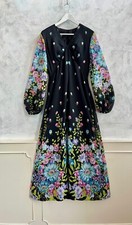 Vintage JOBI 1970's Black Floral Balloon Sleeve Pre-Raphaelite Maxi Dress 12/14