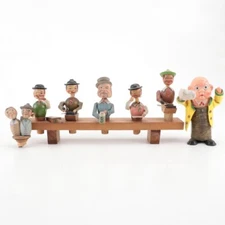 ANRI Carved Wood and Cork Animated Bottle Stoppers with Display Stand 20th Cent