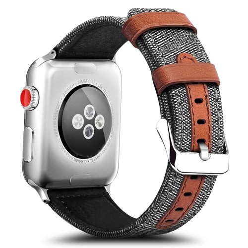 For Apple Watch Series 3,2,1 Hybrid Canvas Leather Wrist iWatch Band Strap 42mm - Picture 3 of 8