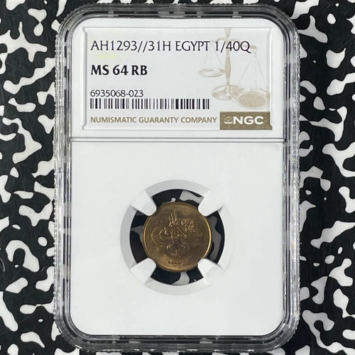 AH 1293 Year 31 (1903-H) Egypt 1/40 Qirsh NGC MS64RB Lot#G9960 Choice UNC!