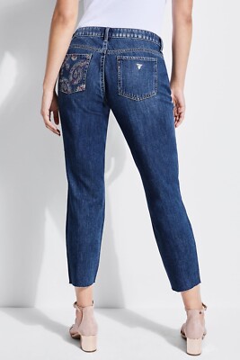 Jean Guess Femme Motif Psychédélique - Taille 25, Coupe Relaxed, Broderie Paisley