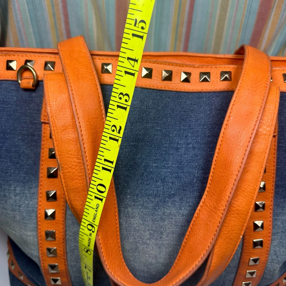 Революция большой джинсовой ткани с заклепками сумка с короткими ручками наплечная сумка в горошек подкладка - Изображение 3 из 4