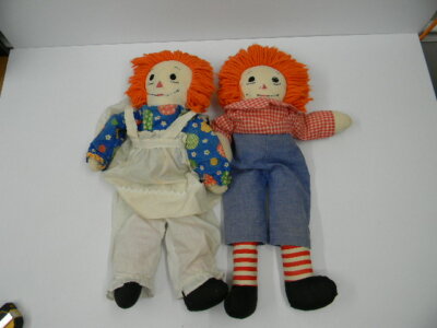 Vintage Raggedy Ann & Andy Dolls Orange Hair Hand Made in Need of