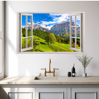 3D Fake Fenster Bergblick Landschaft Naturszene Wandkunst Vinyl Aufkleber Aufkleber