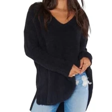 NWOT Show Me Your Mumu Hug Me Sweater ~Black Fuzzy Knit Oversized XS