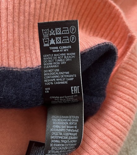 M&S Autograph 100% Pure cashmere jumper - coral Mix /navy stripe - size Medium M - Picture 19 of 19
