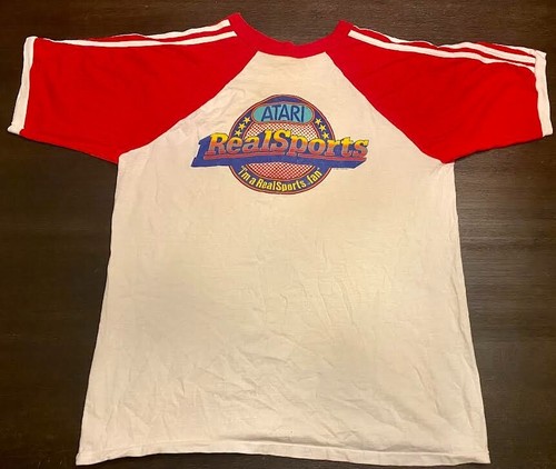 Retro Vintage Atari Lot 1982 Real Sports Red & White T-Shirt + Blue Duffel Bag - Picture 2 of 10