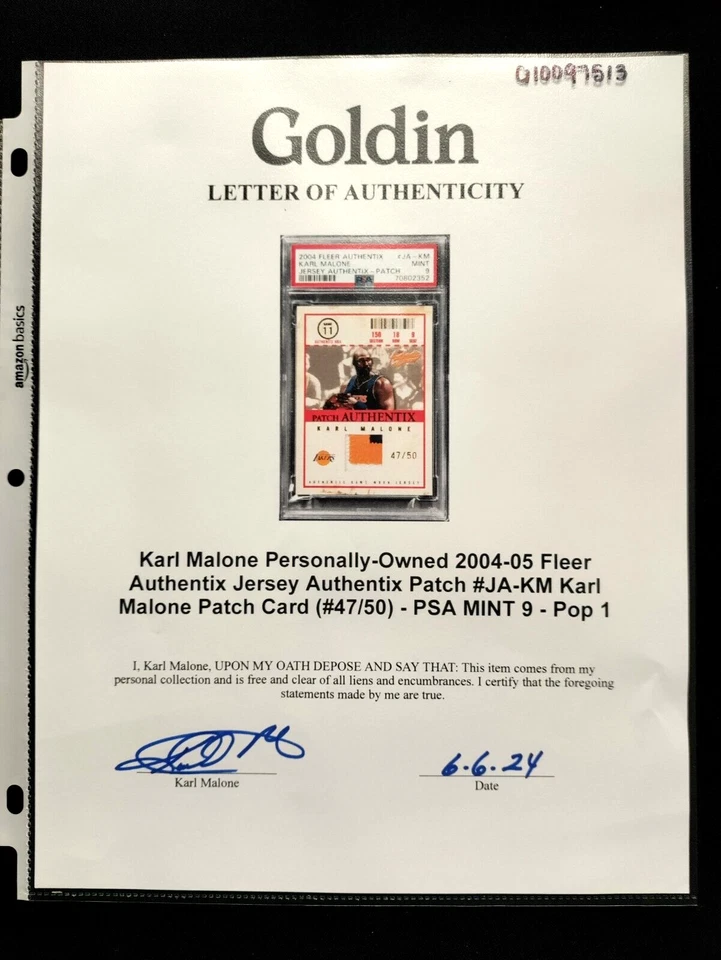 PSA 9 /50 Karl Malone PERSONAL COLLECTION Jersey Patch 2004 Authentix LOA AUTO - Image 3 of 4