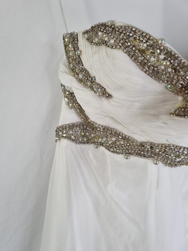 Imoda Ivory Chiffon Sweetheart Ruched Crystal Diamante Bead Wedding Dress Sz 12 - Picture 5 of 12