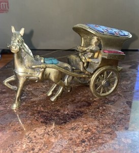 Brass Horse Cart Replica Metal Statue Study Table Vastu Decor Fengshui Idol