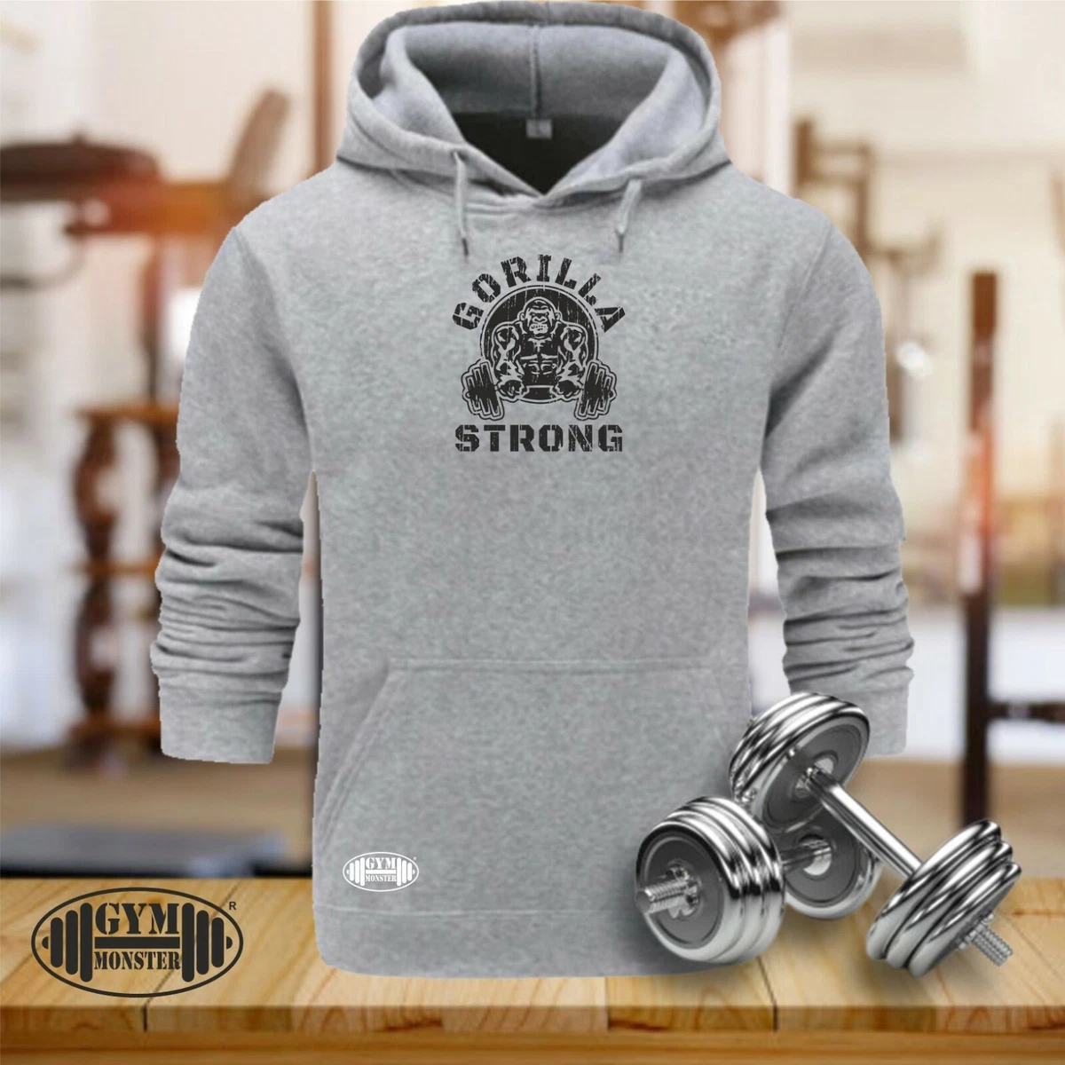 Gorilla Strong Hoodie Gym Clothing Bodybuilding Training Workout
