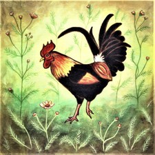 farmyard COCK CHICKEN ROOSTER chicks  painting  CUSHION COVER  45x45 CM