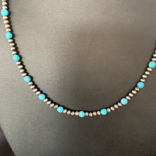 Collar Minimalista Perlas Navajo 3mm Azul Esterlina Turquesa 16" 13591 - Imagen 4 de 12