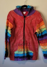 Greater Good Network Womens Sz L/XL Rainbow Sweatshirt Hoodie Boho Artsy Pride
