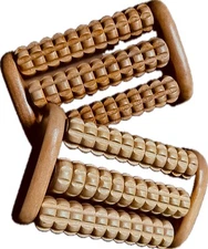 2 Large Dual Foot Massager Roller Feet Relax Wooden BAMBOO Pain Massage*FREEGIFT