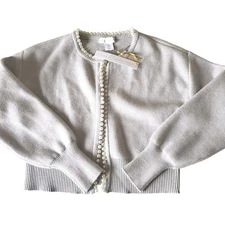 House of Harlow 1960 NWT Pearl Embellished Cardigan Gray CROP XS Womens