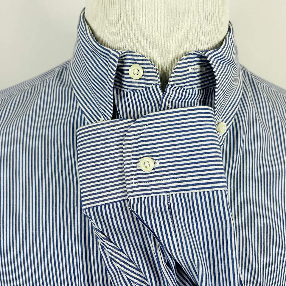 Brooks Brothers 346 16 35 Regular Fit Dress Shirt Blue White Striped Button Down - Image 4 of 4