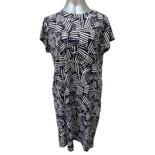 Uniqlo Scandinavian Pattern Collection Cotton Shift Dress Size Medium Blue White