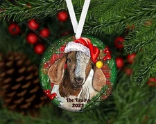 Christmas Boer Goat Personalized Ornament, 2-dimensional flat, Custom Name Ch...