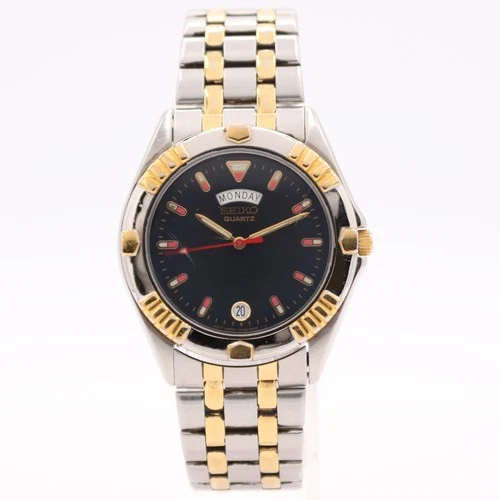 Vintage 37mm 1993 Seiko 7N43-6A89 Day-Date Men's Quartz Wristwatch Japan Steel