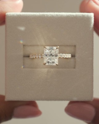 2.75 Carat Radiant Cut Moissanite Engagement Ring, Bridal Set Ring For Bride