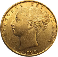 1882-M Queen Victoria Shield Reverse Sovereign