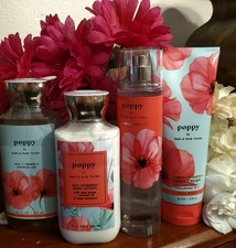 Bath and Body Works POPPY 4 Piece Set Mist Gel Cream Lotion AUTHENTIC BRAND NEW