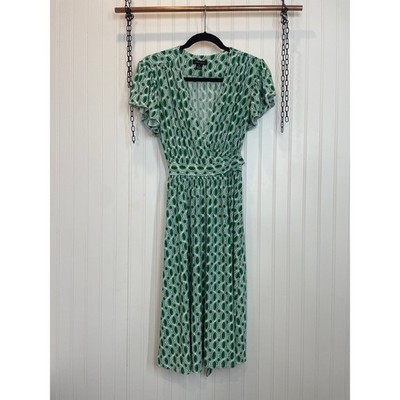 Intrigue Wrap Dress Womens Size S Green Flutter Sleeve Casual